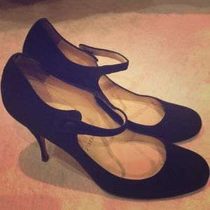 Black Suede Christian Louboutin Mary Jane Pumps